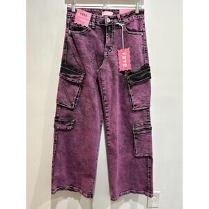 Wide Jeans Pink Black Mid Rise Baggy Cargo Relax Fit Size 7 and 5 available